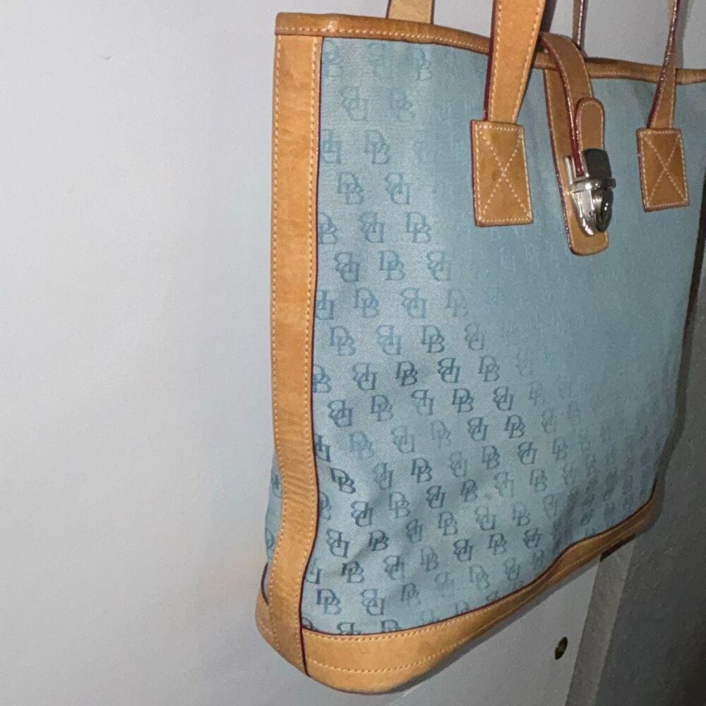 Dooney & Bourke vintage signature logo blue shopper tote medium leather/canvas - Picture 3 of 9